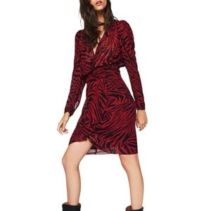 New Ba&sh Women's Red Saphir Wrap-effect Tiger-print Georgette Dress Small